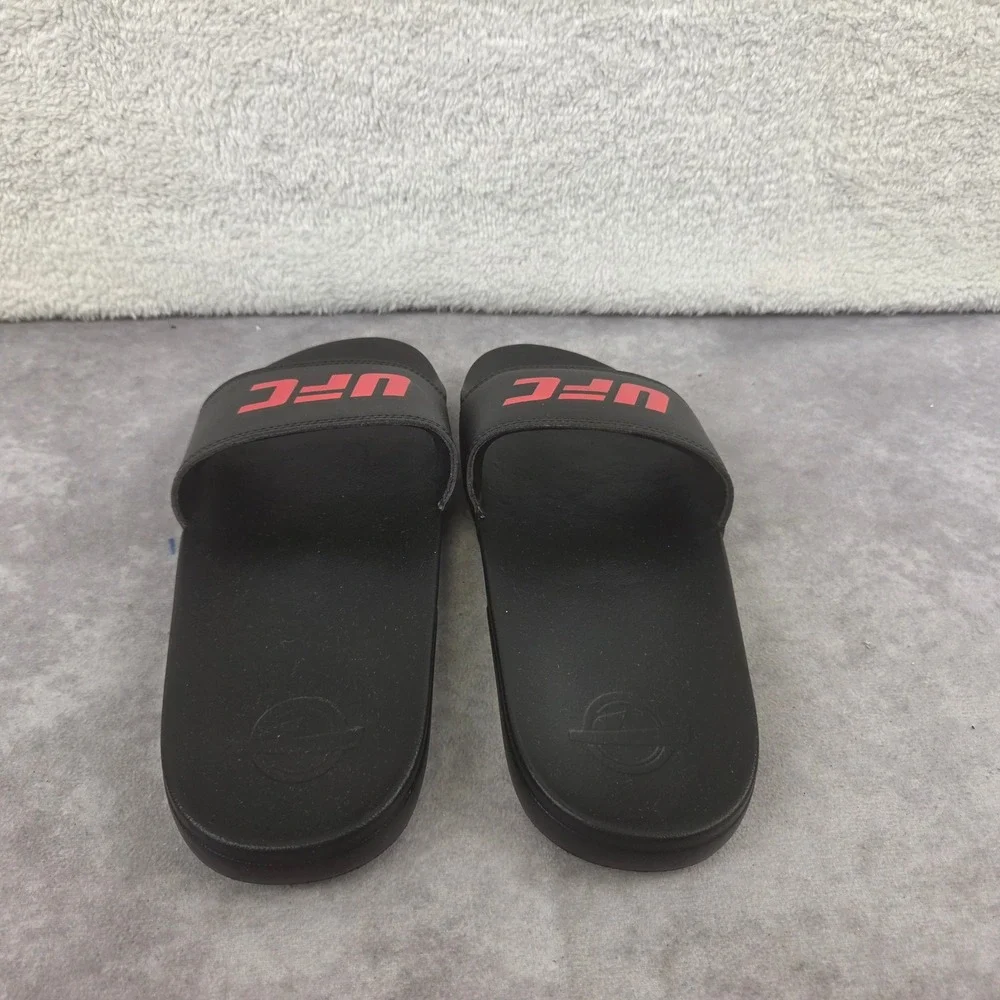 UFC Mens Slide Sandals Black Red Logo Athletic Slip On Shoes Gym Shower Slides